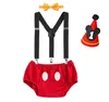 Sets de ropa Baby Boys First Birtuant Cake Smash Trajes y Tiradores de espalda Bloomers Bowtie Set Mouse Ear