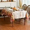 Foglie di zucca autunnale e tovaglie stampate di zucca, tavolo da pranzo del Ringraziamento Decorazione per la cena per feste per matrimoni