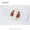 Biały haft kwiatowy płaszcz z kwiatem Pasek Underbust wiązanie szerokie pasy pu skórzane ciało odchudzające kobietę Korsett VD3470