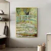 Monet Waterlily Cat Print Lustige schwarze Katzenposter -Print Leinwand Wandkunst Van Gogh Cafe Terrasse Gemälde für Wohnzimmer Wohnkultur