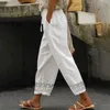 Women's Pants Drawstring Printed Crop Summer Female Casual Low Waisted High Elastic Ankle-Length Women Work