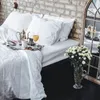 Korea Queen Size 100% French Linen Bedding Set, Farmhouse Comforter Cover Set, (1 Duvet Cover 1 Flat Sheet and 2 Pillow Shams)