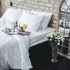 Korea Queen Size 100% French Leinen Bettwäsche -Set, Bauernhausdeckerset (1 Duvet Cover 1 Flat Sheet und 2 Kissenschamme)