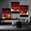 Abstrakte afrikanische schwarze Stammes Frauen Sonnenuntergang Poster Leinwand Malerei Afrika Landschaft Drucke Wandkunst Bilder Home Decor Geschenk