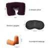 Outdoor Tourism Pillows Flocking Inflatable U-shaped Pillow Car Travel Pillow With Soundproof Earplugs Blackout Eye Mask Set