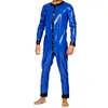 Blau und schwarze sexy Männer Frauen Latex Pyjama losen Katzenanzug Gesamtgummi-Bodysuit Nachtwäsche handgefertigte Nachtnachts-Jumpsuit S-LCM191