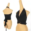 Wear Wear Latin Dance Tops Femmes Sexy V-Neck Halter Bandage Vest Rumba Samba Tap Dancing Practice Vêtements Backless Black Shirts DNV13841