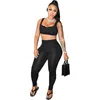 Pantalon à deux pièces Fitness Fitness Femme Yoga Tracksuis de survêtement Set Solid V Neck Vest Tabing Top Legging Tenging Sport Matching Home Costume