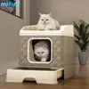 MiFuny Foldable Cat Litter Box with Scratching Board Enclosed Cat Toilets Sandboxes with Top Nest Scoop Pet Cleaning Supplies