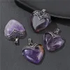 Vintage Heart Shape Stone Pendant Amethysts Lapis Lazuli Quartzs Charms For Jewelry Making Earrings Necklace Handmade DIY 2PCS