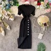 YuooMuoo Short Sleeve Buttons Split Bodycon Dress Women Oneck Sexy Skinny Stretchy Knitted Summer Party Vestidos 240411