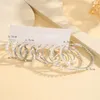 Hoop Earrings Vintage Silver Color Pearl Set For Women Girls Trendy Metal Geometric Twist Round Circle Beaded Jewelry