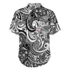 メンズカジュアルシャツイースタービンテージバケーションシャツ黒と白の花柄のハワイの男性面白いブラウス半袖デザイントップビッグサイズ