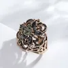 Wbmqda Hot Vintage Rings for Women Grey Crystal Hollow Carved Flower Antique Gold Color Fine Wedding Jewelry Daily Accessories