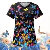 Butterfly Clinic Carer T-shirt Women Working Blouse Workwear Healthcare Medical Nursing Nurse Hospital Uniform Tops ShortSleeve