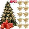 10 / 5pcs Décor de Noël Fleur artificielle Gold Ornm onsmas Ornements d'arbre Big Flower Heads for Home New Year Navidad Party Decor
