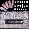 1000pcsbox gemischtes AB-Glaskristall-Diamant in Gittern 21 Form und SS4-SS20 Flatback Nagelkunst-Strass-Set mit 1 Pick-up-Stift 240410