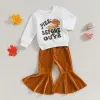 Byxor Mababy 6m4y Thanksgiving Day Toddler Infant Baby Girls Tygar Set Letter Lång ärm Topps Velvet Flare Pants Outfits D05