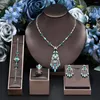 Necklace Earrings Set 4-piece Full Jewelry Luxury Turquoise Cubic Zirconia Wedding Party Dress Nigeria Dubai Bridal