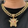 Hip Hop Iced Out Gengar Bling Ghost Alloy Gold Color Pendant Collier For Men Women Bijoux avec des chaînes Colliers 181E