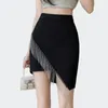 Skirts Women High Waist Fringed Mini Sexy Summer Style Black Irregular Wrap Hip Skirt Fashion Dance Party Faldas Mujer