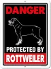 Danger Protected by Rottweiler Beware of Dog Warning Metal Tin Sign