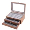 Houten fontein pen verzamelaar met 3 lagen pen display doos 34 pen organisator doos pennen weergavekas opslag organizer met glas