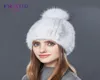 Profitez des femmes 039s Cap en fourrure Real Mink Fur Hat avec fourrure pom pom chapeaux de vison pour hiver de haute qualité épais femelle chaude bean1320263