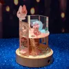 Yeni Cat Cafe Dollhouse Minyatür Mobilya Kiti 3D Akrilik Bulmaca Diy Montaj Oyuncaklar Gece Işık Çocuk Kız Hediye Casa