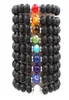 Vulkanisk sten unisex chakra energin armband naturliga svarta lava stenarmband 8mm färgglada strängar pärla armband smycken gåva j3270263