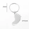 Portachiavi da 5 pcs in acciaio inossidabile anello adorabile baby piede per bambino specchio di keychain nomi di identificazione vuota catena di alta qualità