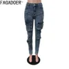 Women's Jeans FAGADOER Retro Blue Casual Denim Product Pants Womens High Waist Button Tight Jeans Fashion Fe Pocket Elastic Robot C240411