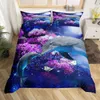 Dolphin yorgan kapağı seti sevimli kawaii vahşi hayvanlar kral kraliçe tam boyutlu polyester yatak seti çocuklar için kızlar tombul kapak