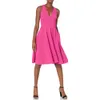 Verbluffende jurk De populatie dames catalina mouwloze fit flare midi -jurk - elegante solide kleur voor elke gelegenheid