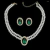 Ketting oorbellen set kmvexo vintage imitatie parel sieraden voor vrouwen smaragd Crystal Choker Banquet Bridal Wedding Accessories