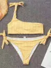 Dames badmode zomer sexy boog een schouder gestreepte bikini pakken met verbat met lage taille zwempak set tweedelig strandkleding