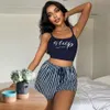 Neues Produkt Hosentender Pyjamas Damen Draw String Shorts Set Letter Streifen gedruckt Damen Home Wear können Außenwesen getragen werden. Zwei Stücke Set Womens Pyjama VF