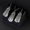 Indiska smycken Etnisk Bohemian Tibetan Silver Flower fransar Tasselörhängen Set Metal Round Jewelry Set For Women Party Jewelry