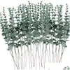 Decorative Flowers Wreaths 10Pcs Artificial Eucalyptus Leave Greenery Stems With Frost For Vase Home Party Decoration Outdoor Diy Drop Otqvi