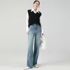 2024 High -end kwaliteit blauwjeans dames herfst nieuwe hoge taille losse slanke vloer slanke broek
