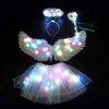 Glowing Angel Wing Headband Tutu Skirt Magic Wand for Kids Light Up Fairy Wing Halloween Party Cosplay Costumes Dropship