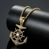 hip hop ship039s anchor Rudder diamonds pendant necklaces for men luxury necklace real gold plated copper zircons Cuban chains 1972844