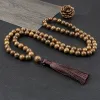 10mm Wooden Rosary Necklace for Women Men Classic Tibetan Buddha Braided Knots Rope Beaded Blessing Tassels Pendant Jewelry Gift