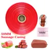 Enveloppes larges de 5 cm pour coquille de saucisse 50m / 100m de qualité alimentaire hot-dog plastique boîtier non comestible Tranparent rouge de couleur de jambon