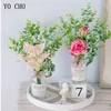 Fleurs de mariage yo chou roses artificielles calla bouquet en soie fausse avec des plantes vertes pour bricolage de jardin de maison fausse flres