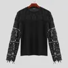 Męskie koszulki Przystojne dobrze dopasowane topy Inderun Men Lace Patchwork Dust Design T-shirts Casual Party Długie rękawy Camiseta S-3xl