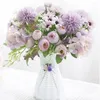 Dekoratif figürinler gül pembe ipek buket şakayık yapay çiçek 7-sürü küçük tomurcuk gelin düğün ev dekorasyon simüle çiçekler