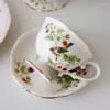 TEAWARE SETS Bird Berry Porcelain Tea Pot Cup Saucer Plate Coffee Afternoon