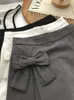 Spódnice houzhou bow kawaii mini spódnica kobiety letnia wysoka talia słodka urocza preppy styl koreańszy elegancki plisowany szary lini