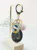 1Pcs Acrylic Round Vintage Van Gogh Mural Round Ball Pearl Girl, Man And Woman Tote Bag Car Key Chain